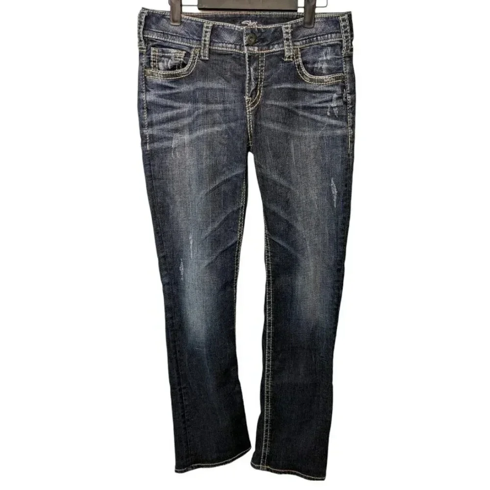 Silver Suki Womens Size W29/L32 Mid Straight Leg Stretchy Jeans Dark Wash - Picture 1 of 15